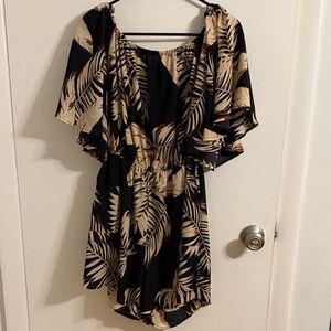 SHEIN Black and Tan Leaf Print Jumpsuit